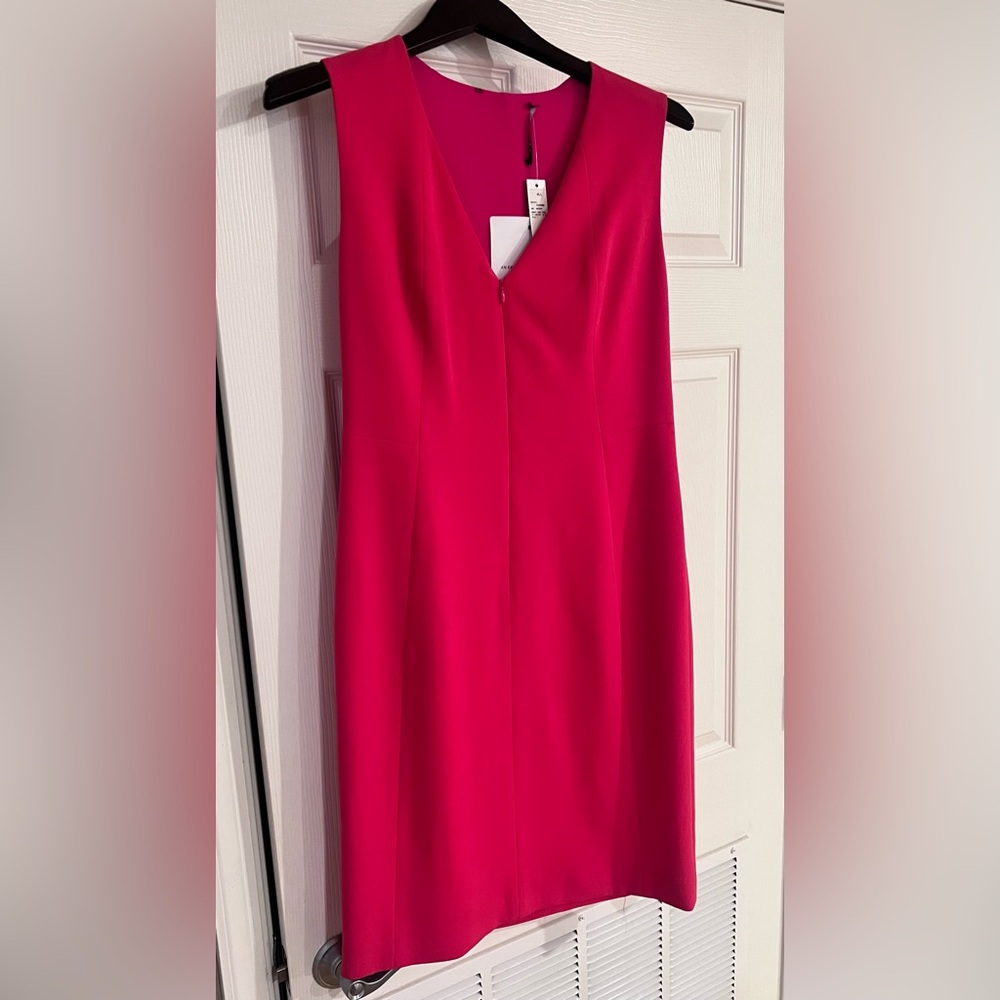 Elie Tahari NWT Hot Pink Midi lined front zip  dress size S